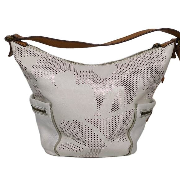 FOSSIL White Floral Perforated Leather Crossbody Bag Mid-Size Women's - Picture 2 of 9
